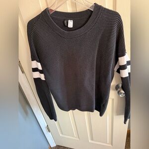H&M Charcoal Crewneck Sweater with White Sleeve Stripes